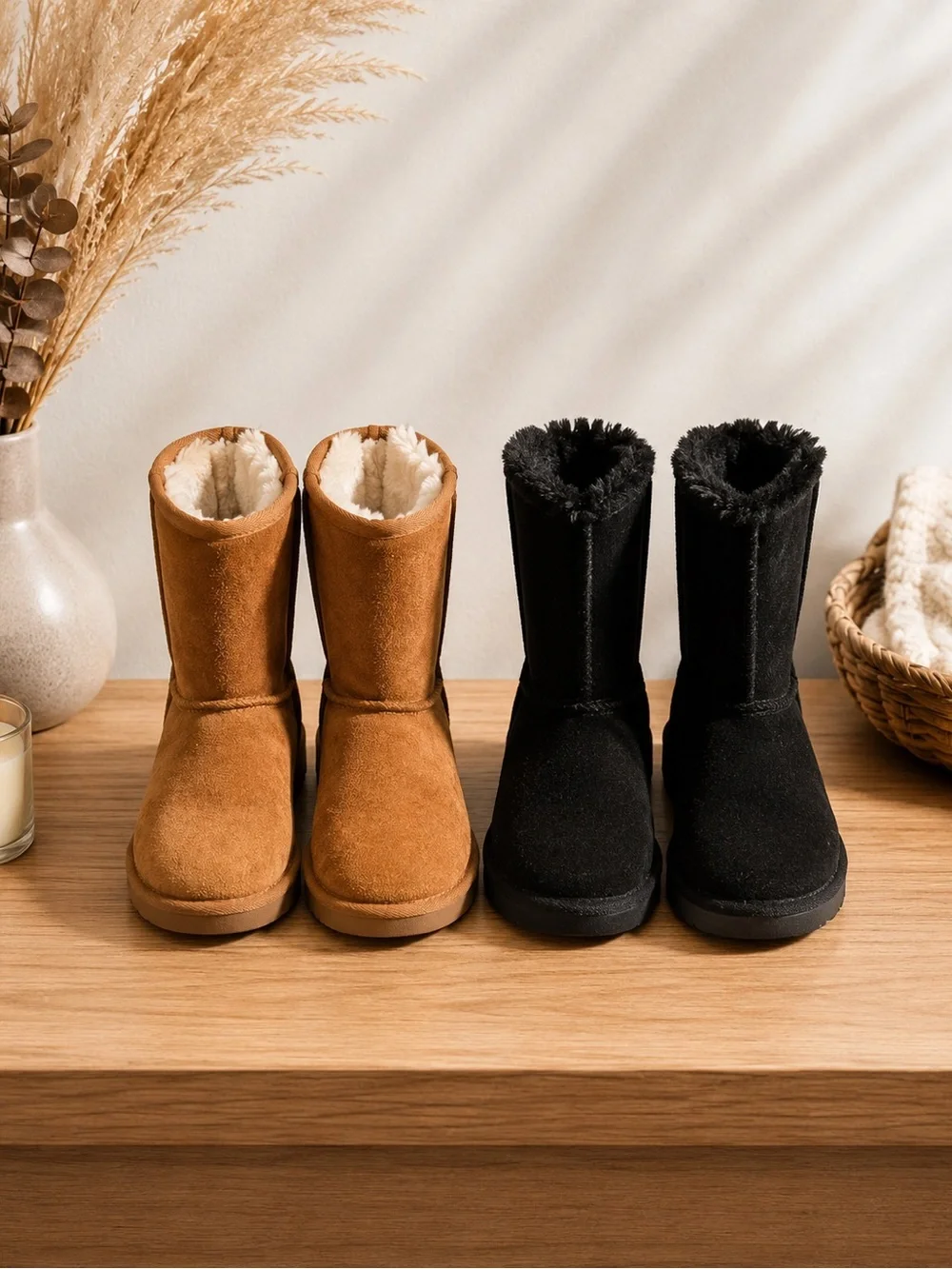 Koolaburra Kids Plush-Lined Boots - Chestnut and Black